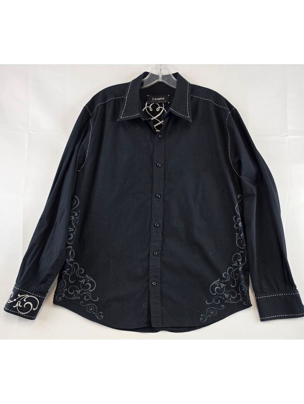 J. Campbell Los Angeles Men's Black Cotton Shirt with Decorative Embroidery
